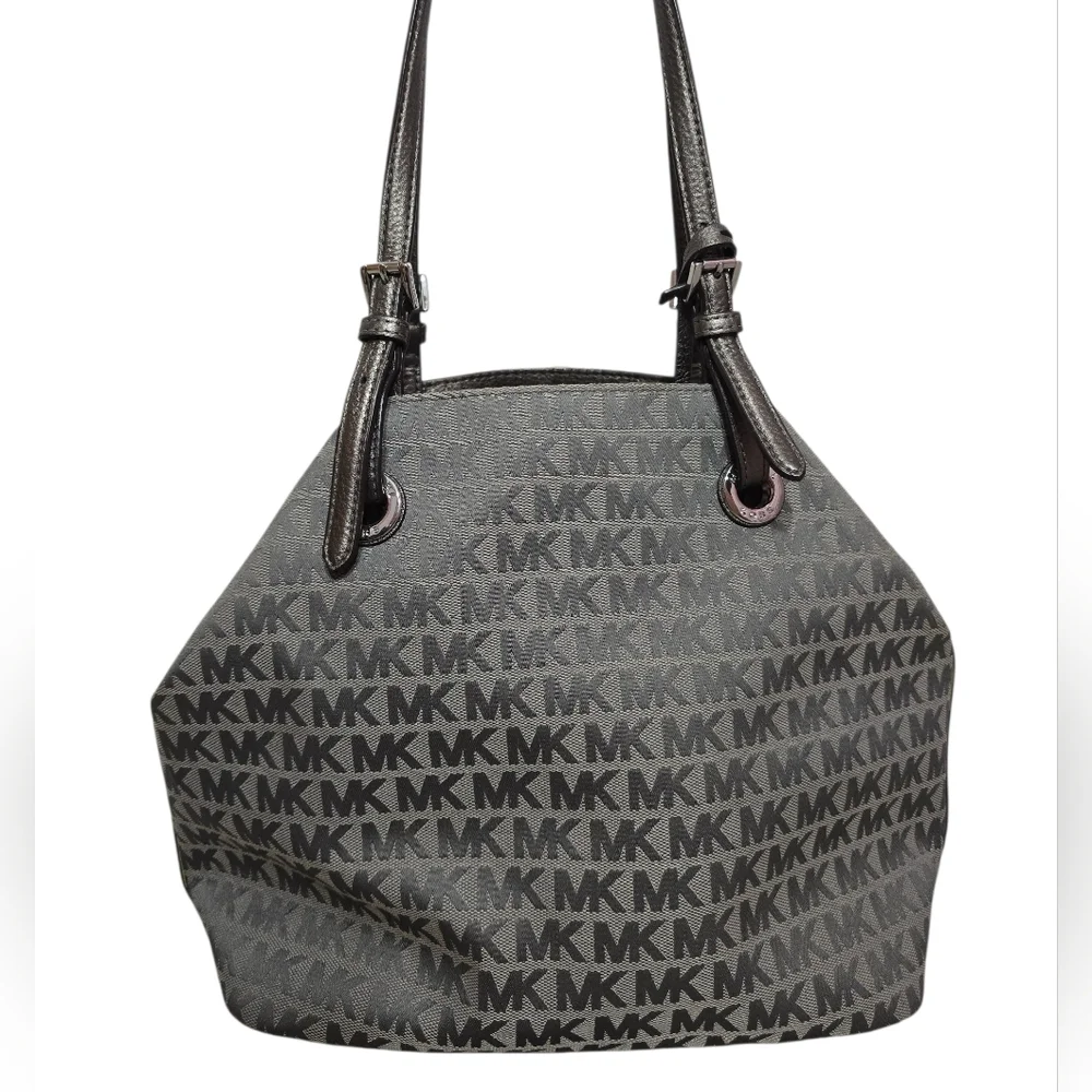 Michael Kors Silver Grey Signature Jet Set Grab Canvas Jacquard Shoulder Bag - Picture 2 of 9
